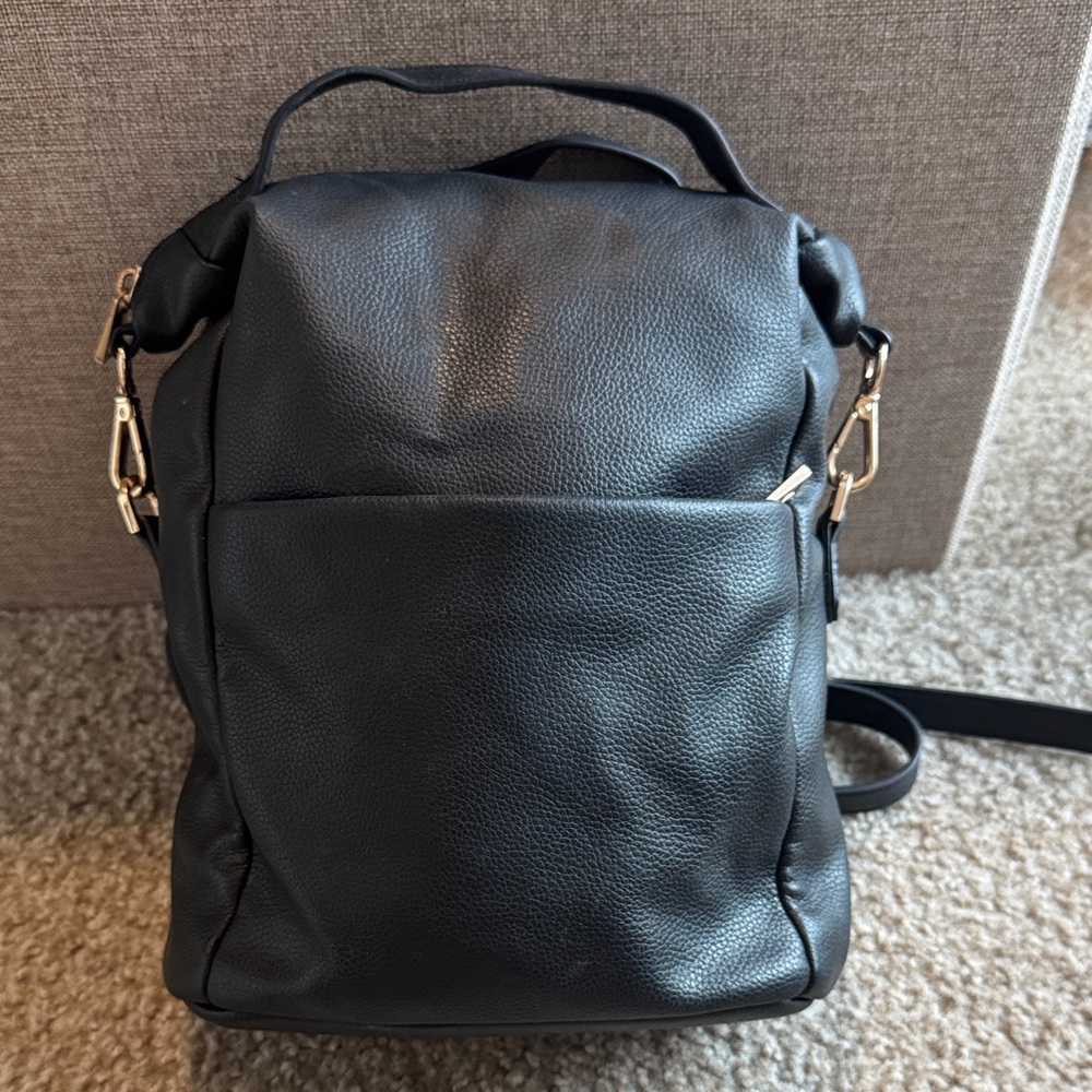 a new day Black Leather Backpack